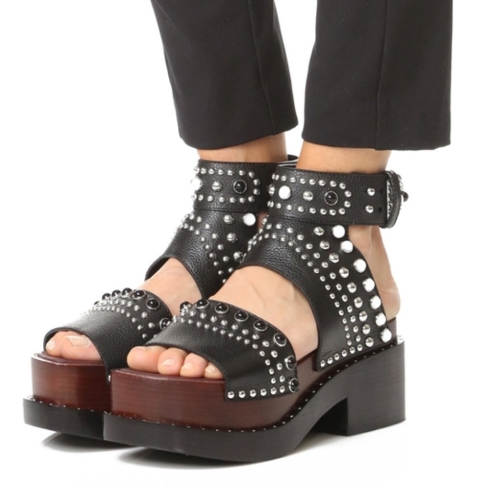 Phillip Lim Nashville Black Studded Platform Sandal All Leather Size 39